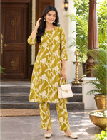 Rayon Floral Print Co-ord Set Long Top, Buttons & Elastic Bottoms - Mangai Nighties