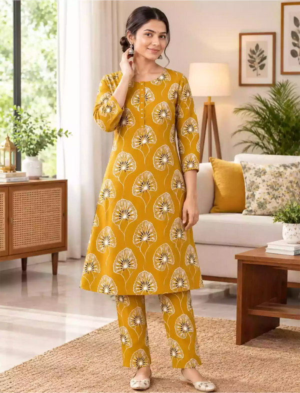 Rayon Floral Co-ord Set for Women | Long Sleeve Top & Bottom Sets- Mangai Nighties