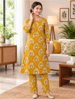 Rayon Floral Co-ord Set for Women | Long Sleeve Top & Bottom Sets- Mangai Nighties