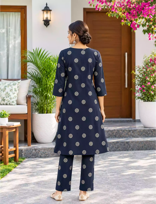 Rayon Floral Print Co-ord Set with Long Sleeves & Button Detail - Mangai Nighties