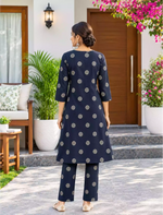 Rayon Floral Print Co-ord Set with Long Sleeves & Button Detail - Mangai Nighties