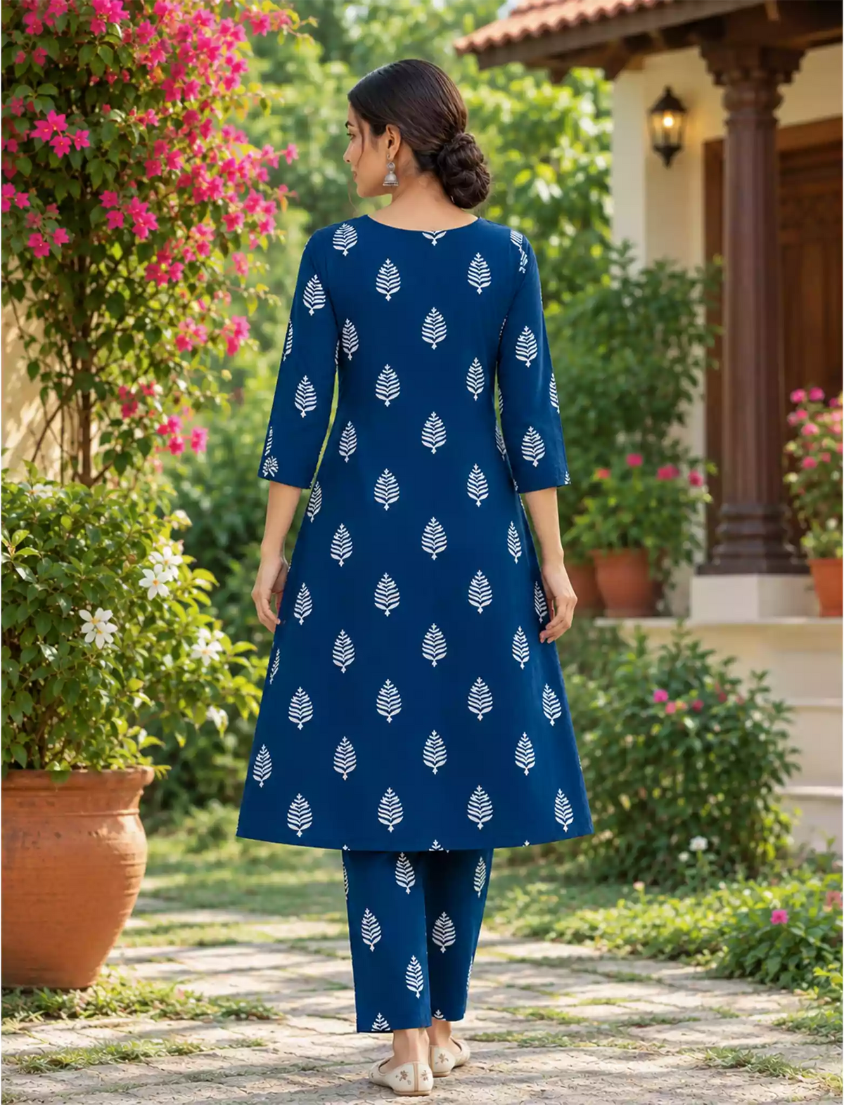 Navy Blue Rayon Print Co-ord Set for Women - Mangai Nighties