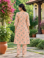 Peach Floral Rayon Co-ord Set with Pants - Mangai Nighties
