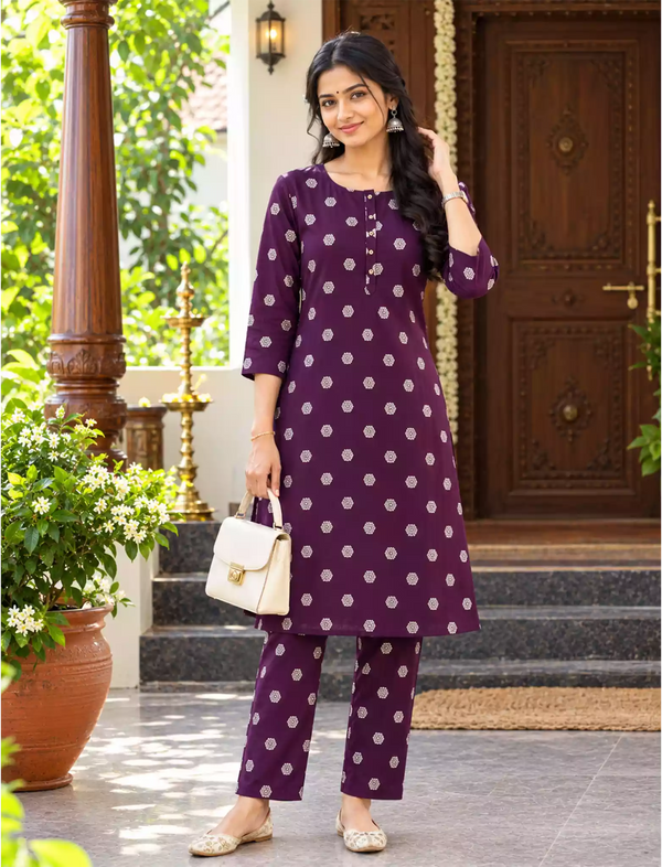 Rayon Floral Print Co-ord Set with Long Sleeves & Button Detail - Mangai Nighties
