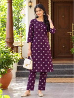 Rayon Floral Print Co-ord Set with Long Sleeves & Button Detail - Mangai Nighties