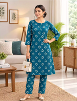 Rayon Floral Print Co-ord Set for Women with 3/4 Sleeve & Buttons - Mangai Nighties