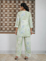 Mint Green Leaf Print Rayon Printed Co-ord Set - Mangai Nighties