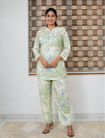 Mint Green Leaf Print Rayon Printed Co-ord Set - Mangai Nighties