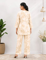 Beige Leaf Print Rayon Co-Ord Set - Mangai Nighties