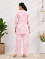 Pink Leaf Printed Rayon Printed Co-Ord Set - Mangai Nighties
