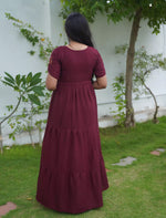 Tencel Plain Embroidery Full Frock with Front Gathering - Mangai Nighties
