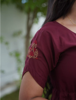 Tencel Plain Embroidery Full Frock with Front Gathering - Mangai Nighties