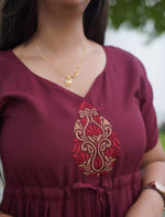 Tencel Plain Embroidery Full Frock with Front Gathering - Mangai Nighties