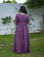 Tencel Plain Embroidery Full Frock with Front Gathering - Mangai Nighties