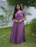 Tencel Plain Embroidery Full Frock with Front Gathering - Mangai Nighties