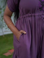 Tencel Plain Embroidery Full Frock with Front Gathering - Mangai Nighties