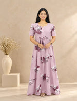 Rayon Floral Print Rayon Puff Sleeve Gathering Frock | Mangai Nighties