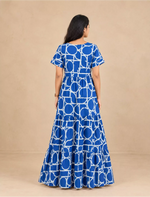 Rayon Geometric Print Front Gathering Full Frock with Layer Sleeve - Mangai Nighties
