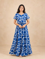 Rayon Geometric Print Front Gathering Full Frock with Layer Sleeve - Mangai Nighties