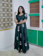 Rayon Abstract Circle Print Gathering Frock with Puff Sleeve | Mangai Nighties