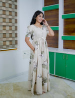Rayon Floral Print Rayon Puff Sleeve Gathering Frock | Mangai Nighties