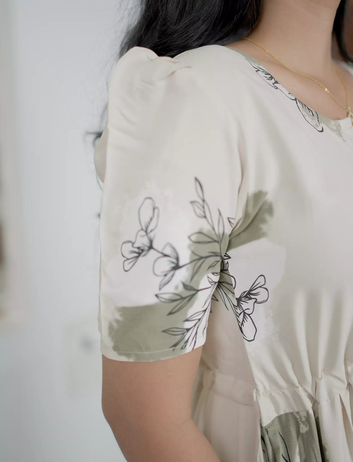 Rayon Floral Print Rayon Puff Sleeve Gathering Frock | Mangai Nighties