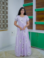 Rayon Floral Print Full Frock with Front Gathering Tie Rope - Mangai Nighties
