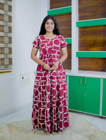 Rayon Geometric Print Front Gathering Full Frock with Layer Sleeve - Mangai Nighties