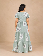 Rayon Floral Print Full Frock with Front Gathering Tie Rope - Mangai Nighties