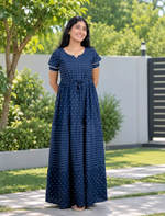 Rayon Stripe Dot Printed Full Frock with Layer Sleeves | Mangai Nighties