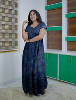 Rayon Stripe Dot Printed Full Frock with Layer Sleeves | Mangai Nighties