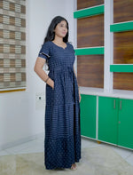 Rayon Stripe Dot Printed Full Frock with Layer Sleeves | Mangai Nighties