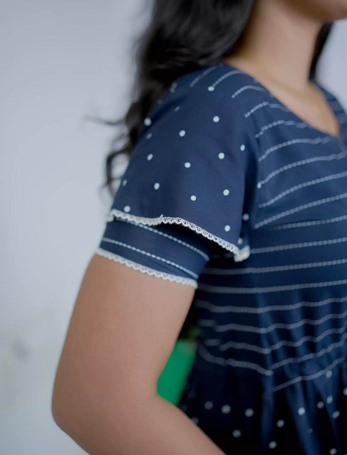 Rayon Stripe Dot Printed Full Frock with Layer Sleeves | Mangai Nighties