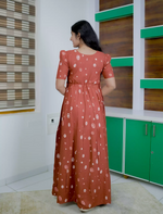 RayonAbstractCircle Print Front Gathering Rope Puff Sleeve Frock | Mangai Nighties