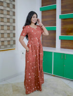 RayonAbstractCircle Print Front Gathering Rope Puff Sleeve Frock | Mangai Nighties