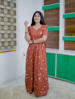 RayonAbstractCircle Print Front Gathering Rope Puff Sleeve Frock | Mangai Nighties