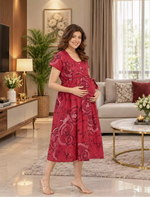 Abstract Print Rayon Maternity Maxiwith Dual Feeding Zip - Mangai Nighties