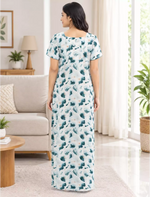Women Abstract Printed Cotton Zipless Front Lace Nighty | Mangai Nighties