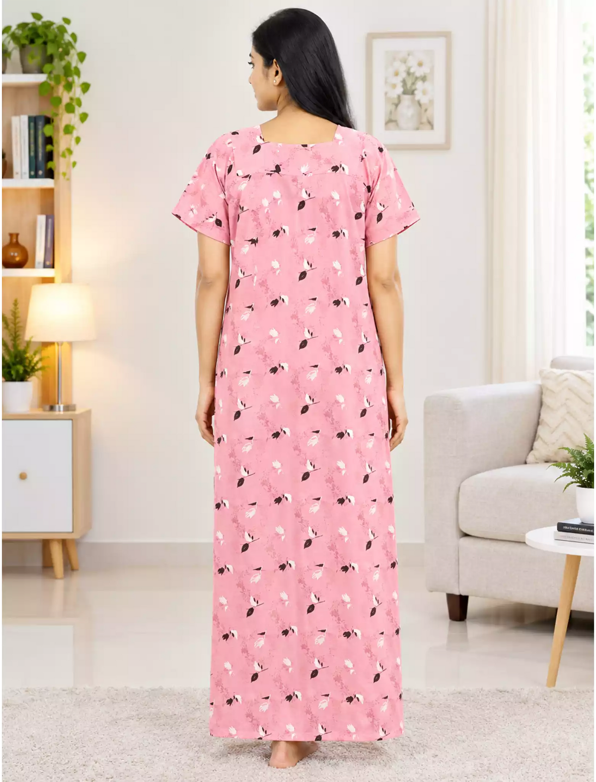 Cotton Botanical Printed Soft Zipless Nighty with Side Pocket| Mangai Nighties