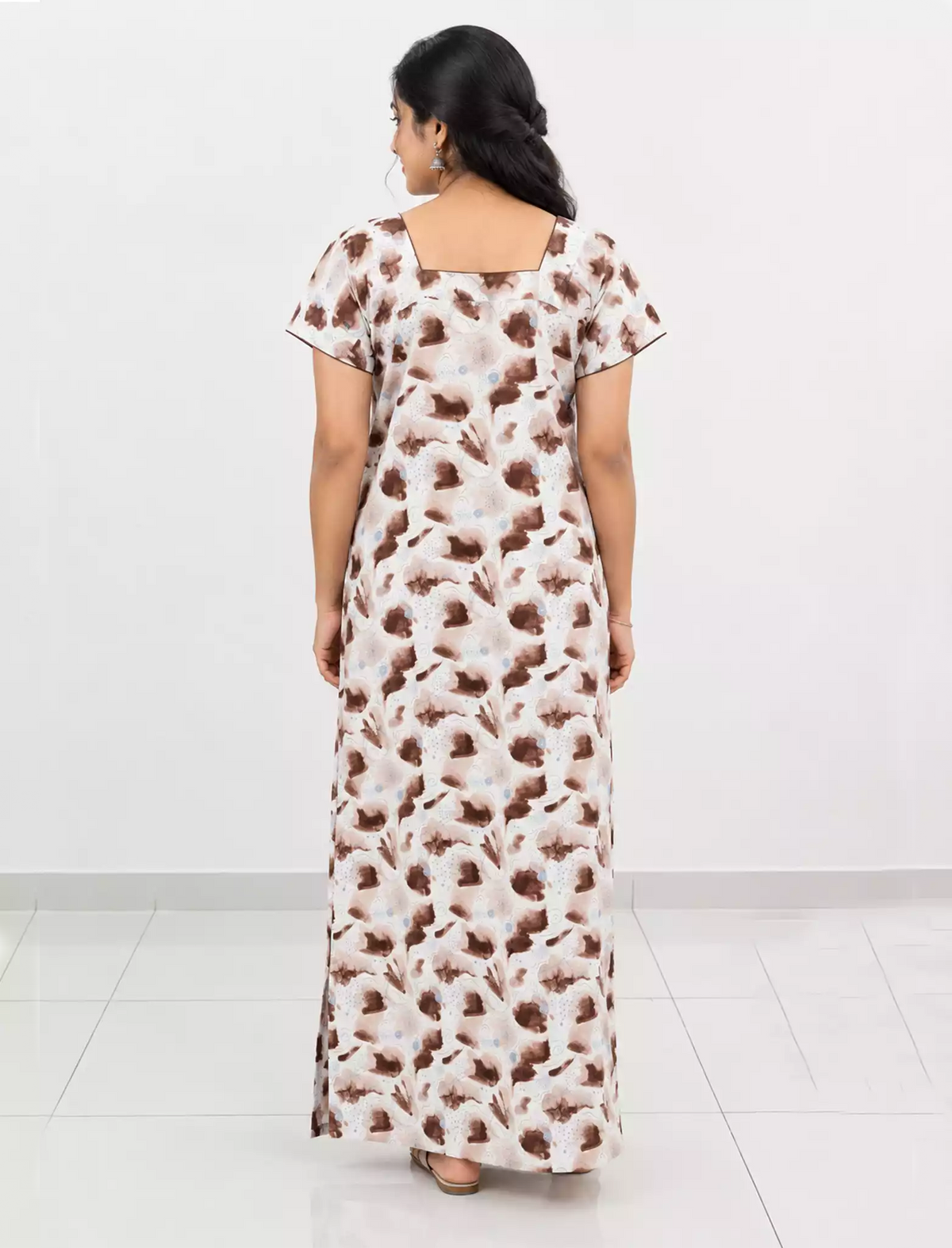 Women Abstract Printed Cotton Zipless Front Lace Nighty | Mangai Nighties