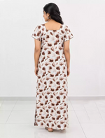 Women Abstract Printed Cotton Zipless Front Lace Nighty | Mangai Nighties