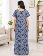 Women Floral Printed Cotton Zipless Front Lace Nighty | Mangai Nighties