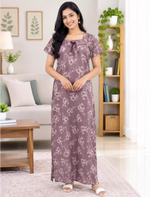Women Floral Printed Cotton Zipless Front Lace Nighty | Mangai Nighties