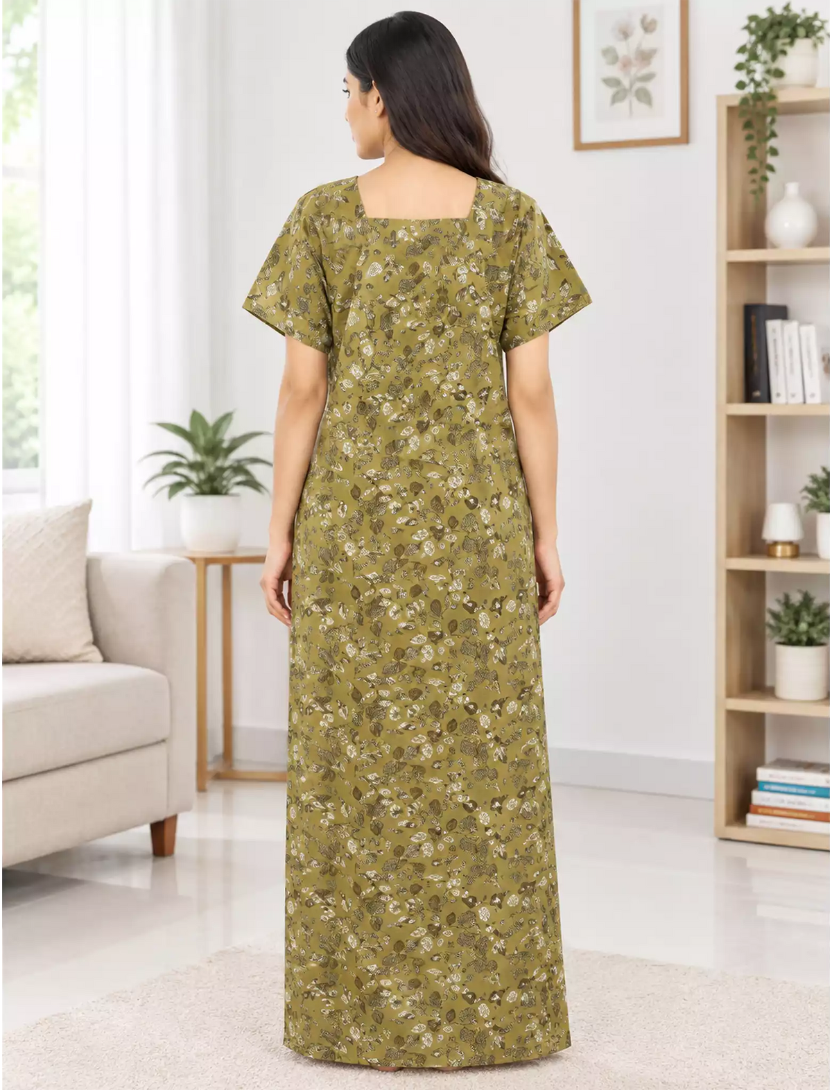 Women Floral Printed Cotton Zipless Front Lace Nighty | Mangai Nighties
