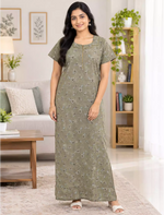 Cotton Floral Printed Front Zip Pleated Nighty with Side Pocket | Mangai Nighties