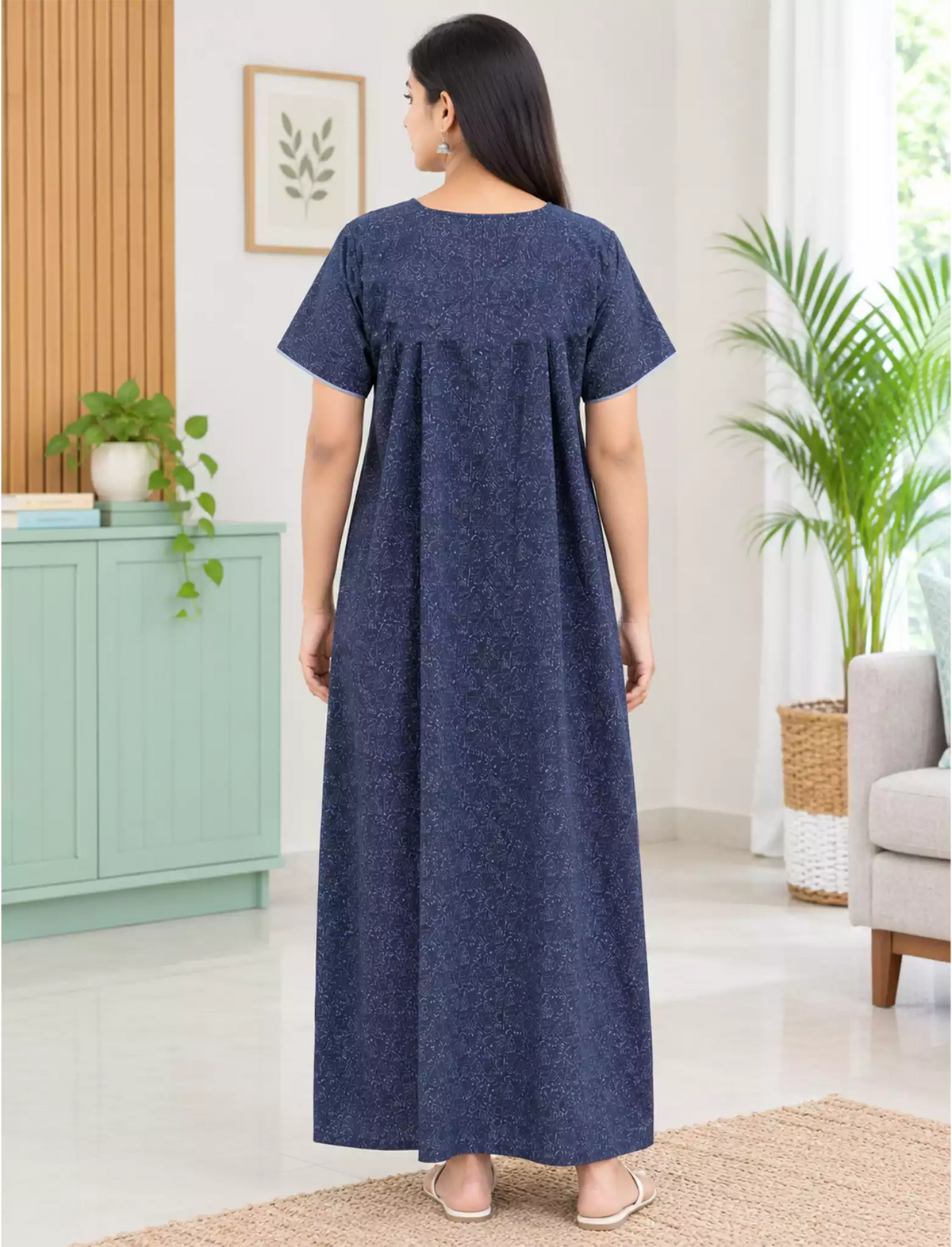 Women Abstract Printed Soft Cotton Front Button Nighty | Mangai Nighties