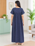 Women Abstract Printed Soft Cotton Front Button Nighty | Mangai Nighties