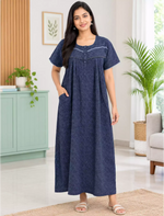 Women Abstract Printed Soft Cotton Front Button Nighty | Mangai Nighties