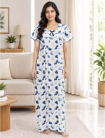 Women Abstract Printed Cotton Zipless Front Lace Nighty | Mangai Nighties