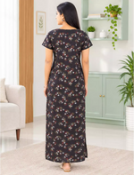 Cotton Floral Printed Cotton Front Zip Pleated Daily Wear Nighty | Mangai Nighties